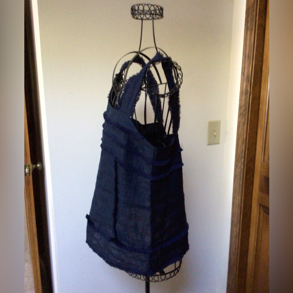 J. Crew Blue Linen Tank Top With Fringe 4 - Picture 3 of 6